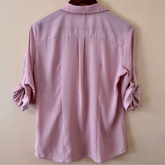 H&M| Lightweight Flowy Pretty Pink Button-Up Blouse Top w/Roll Up Sleeves Sz 10 - Picture 2 of 3